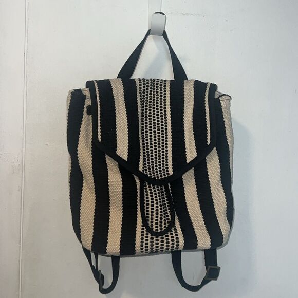 UNIVERSAL THREAD Black and Beige Striped Woven Mini Backpack - Picture 2 of 9